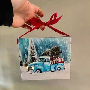 Blue Truck Christmas Tree Snow Winter Timer Light Hanging Wall Decor Gift